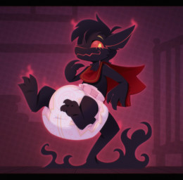 3_fingers 3_toes ambiguous_gender anthro aura bib big_diaper black_ears black_hair black_tail cape clean_diaper clothed clothing crib diaper dotted_background feet fingers floor hair huge_diaper looking_back markings occult_symbol on_tail pattern_background pentacle pupils red_aura red_background red_cape red_clothing red_markings red_sclera simple_background smile solo symbol tail three-quarter_view toes wearing_diaper wetness_indicator window wood wood_floor yellow_pupils bubblepuppers shadow_cryo sergal shadow_creature full-length_portrait hi_res letterbox portrait