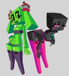 anthro anthrofied blocky blush bra breasts clothed clothing creeper_(minecraft) duo ender_pearl enderman explosives female glassrunner hi_res humanoid leaning leaning_forward long_legs long_socks looking_at_viewer microsoft minecraft mojang navel not_furry one_eye_closed panties partially_clothed pink_bra pink_clothing pink_eyes pink_panties pink_underwear sh0r0ken shadow_creature standing thick_thighs tnt underwear wide_hips wink winking_at_viewer xbox_game_studios