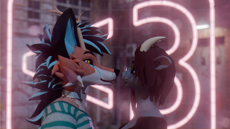 anthro duo eye_contact female femboy heart_symbol holidays horn looking_at_another male nuzzling wings sanythefox valentine's_day rose_(rosethegoat) sany_van_fox bovid caprine goat lagomorph mammal wolpertinger 16:9 3d_(artwork) 4k absurd_res digital_media_(artwork) hi_res widescreen