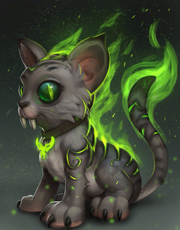 ambiguous_gender burning claws collar fangs feral fur green_eyes grey_body grey_fur looking_at_viewer simple_background solo tail teeth toony whiskers tyson_murphy blizzard_entertainment warcraft demon domestic_cat felid feline felis mammal digital_media_(artwork) hi_res official_art