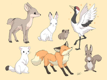 ambiguous_gender beak black_eyes brown_body brown_fur eyes_closed feathered_wings feathers feral fur group hooves markings orange_body orange_fur simple_background sitting tail whiskers white_body white_feathers white_fur wings fusau avian bird canid canine crane_(bird) deer fox gruiform grus_(genus) lagomorph leporid mammal mustelid musteline rabbit red-crowned_crane rodent sciurid stoat tree_squirrel true_musteline weasel 2026