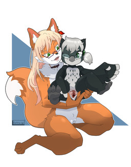 adult_on_young age_difference anthro avian_feet black_body black_feathers black_nose claws collar digitigrade dipstick_tail duo ear_piercing eyebrows eyewear feathered_wings feathers female female/female fur genitals glasses hair holding_partner humanoid_genitalia humanoid_vulva inner_ear_fluff interspecies larger_female long_hair looking_at_another looking_at_partner markings multicolored_body multicolored_feathers multicolored_fur neck_tuft nude older_female one_eye_closed open_mouth piercing pigtails rectangular_glasses red_body red_fur round_glasses short_hair simple_background size_difference smaller_female spread_vulva spreading tail tail_markings tan_hair teeth toe_claws tongue tuft two_tone_body two_tone_feathers two_tone_fur vulva wearing_glasses white_body white_feathers white_fur white_hair white_inner_ear_fluff white_markings winged_arms wings young young_anthro young_female nanuna fukiyo_(pokeandpenetrate) avian bird canid canine fox mammal owl 2026 hi_res