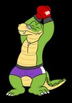 anthro biped bottomwear boxing_gloves boxing_shorts clothing eyes_closed green_body handwear male purple_bottomwear purple_clothing purple_shorts shorts solo jolly_the_lizard brok_the_investigator cowcat_games brok_(brok_the_investigator) alligator alligatorid crocodilian reptile scalie 2022 alpha_channel hi_res