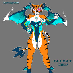 anthro armwear back_wings bare_legs blue_wings clothing cold_shoulder_leotard cosplay crossover_cosplay exposed_shoulder female fur gloves handwear leotard membrane_(anatomy) membranous_wings orange_body orange_eyes orange_fur smile solo striped_body striped_fur stripes visor white_body white_clothing white_fur white_gloves white_handwear wings wings_on_head lyonley capcom darkstalkers dreamworks kung_fu_panda master_tigress morrigan_aensland felid mammal pantherine tiger 1:1 crossover