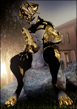 animal_genitalia anthro balls big_balls big_penis black_body black_fur canine_genitalia erection fur genitals gold_penis hair huge_penis knot looking_at_viewer male multicolored_body multicolored_fur nude paws penile penis presenting solo spreading text white_body white_fur yellow_body yellow_fur lill_esp ddtghost canid canine canis domestic_dog mammal rexouium 3d_(artwork) absurd_res blender_(artwork) digital_media_(artwork) english_text hi_res