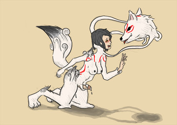 anthro areola biped black_hair black_markings black_nipples black_nose blush breasts cum_from_penis digitigrade dipstick_tail erection fur gender_transformation genitals goo_drip goo_transformation gynomorph hair human_to_anthro intersex kneeling markings mtf_transformation nipples nude open_mouth penis puddle red_markings sackless shadow side_view simple_background solo species_transformation spiral spiral_eyes tail tail_markings takeover transformation unknown_year white_body white_fur stoneheron capcom okami_(capcom) amaterasu_(okami) kimarikamatori kimarikamatori_(character) canid canine canis fox human mammal wolf colored