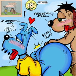 anal anal_penetration ass_up balls barking big_balls big_butt big_penis blue_body blue_fur blush blush_lines breathing_noises butt butt_slap clothing collar dialogue doggystyle duo exclamation_point from_behind_position fucked_to_exhaustion fur gasping_for_air genitals heart_symbol love male male/male male_penetrating penetration penis plap sex slap text toony yellow_clothing young usernameh8 monica's_gang blu_(monica's_gang) cebolinha_(turma_da_monica) duke_(monica's_gang) duque_(turma_da_monica) jimmy_five_(monica's_gang) canid canine canis domestic_dog mammal 1:1 comic hi_res portuguese_text translation_check translation_request