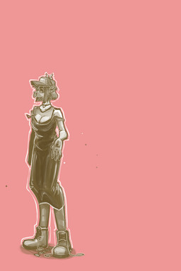 anthro big_breasts breasts cleavage clothed clothing dress ear_piercing facial_piercing female hair hat headgear headwear horn looking_at_viewer nose_piercing off_shoulder piercing septum_piercing shoelaces shoelaces_untied short_hair solo bbravaa kimmy_(bbravaa) deer mammal 2:3 hi_res