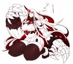 big_breasts blush breasts claws clothed clothing curvy_figure female glowing glowing_eyes hair horn legwear long_hair nipple_outline not_furry red_eyes solo text thick_thighs thigh_highs voluptuous white_hair wide_hips hutago kantai_collection harbour_princess abyssal_(kancolle) demon humanoid shinkaisei-kan hi_res japanese_text translation_request