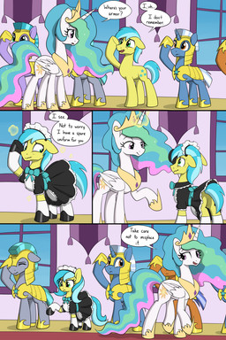 armor clothing crossgender dialogue female feral galea gender_transformation gesture group headgear helmet horn maid_hat maid_headdress maid_uniform male mtf_crossgender mtf_transformation salute text transformation uniform skitterpone friendship_is_magic hasbro my_little_pony mythology princess_celestia_(mlp) royal_guard_(mlp) earth_pony equid equine horse mammal mythological_creature mythological_equine pony unicorn 2:3 absurd_res comic english_text hi_res