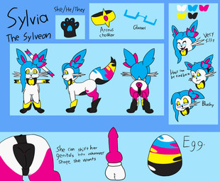animal_genitalia animal_penis animal_vulva balls black_body black_fur black_tail black_vulva blue_body blue_ears blue_eyewear blue_fur blue_glasses blue_hair blue_pawpads blue_tail blush canine_genitalia canine_penis canine_vulva choker egg egg_design erection eyewear feral fur fur_markings genitals glasses hair happy jewelry knot markings multicolored_body multicolored_fur necklace pawpads penis pink_body pink_ears pink_fur pink_inner_ear pink_penis pink_tail pronouns quadruped sheath smile tail tail_markings text two_tone_body two_tone_fur two_tone_tail vulva whiskers white_balls white_body white_eyes white_fur white_sheath white_whiskers yellow_body yellow_fur yellow_sclera yellow_tail trooper3 nintendo pokemon sylvie_(trooper3) eeveelution generation_6_pokemon pokemon_(species) sylveon 2024 english_text hi_res model_sheet