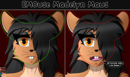 alternative_fashion amber_eyes anthro big_eyes big_teeth black_hair black_lips black_lipstick emo female fur hair lips lipstick looking_at_viewer makeup mouse_ears simple_background solo teeth text tongue verification whiskers limpidream face_verification_meme madelyn_maus house_mouse mammal mouse murid murine rodent absurd_res digital_media_(artwork) english_text hi_res meme