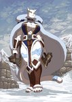 anthro axe big_breasts bodypaint breasts female fur leucistic melee_weapon mountain nordic nordic_runes norse norse_runes snow solo viking war_paint warpaint warrior weapon white_body white_fur yellow_eyes chochi cougar felid feline mammal hi_res