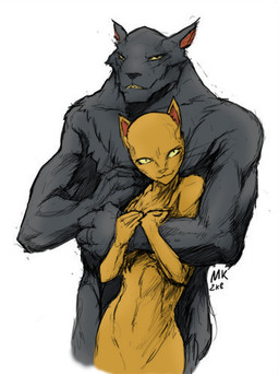 anthro anthro_on_anthro duo female female_anthro fur grey_body grey_fur hug hugging_another hugging_from_behind intraspecies male male/female male_anthro nude simple_background white_background yellow_body yellow_fur unknown_artist batman_(series) dc_comics catwoman selina_kyle_(character) tygrus_(character) domestic_cat felid feline felis mammal 2008 low_res source_request