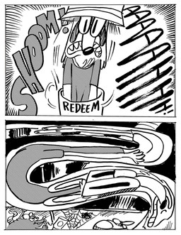 anthro clothing eyewear glasses male onomatopoeia panicking shirt snout solo sound_effects stretching text topwear tube billy_fore arachnid arthropod mammal murid murine procyonid raccoon rat rodent spider black_and_white comic hi_res monochrome