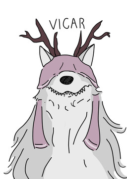 ambiguous_gender clothing feral fur grey_body grey_fur simple_background solo text byf2453 bloodborne fromsoftware sony_corporation sony_interactive_entertainment vicar_amelia beast_(bloodborne) canid canine canis mammal english_text hi_res