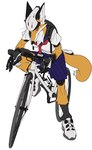 anthro asian_clothing backpack bicycle bicycle_helmet biped bottomwear clothing dipstick_tail east_asian_clothing female footwear fur japanese_clothing japanese_school_uniform kemono markings multicolored_tail orange_body orange_fur school_uniform serafuku shoes shorts simple_background skirt sneakers solo spandex spandex_shorts tail tail_markings tight_bottomwear tight_clothing tight_shorts uniform vehicle white_background white_body white_fur quququl canid canine fox mammal 2020 hi_res