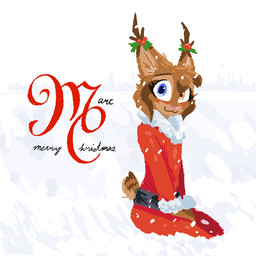 ambiguous_anthro ambiguous_gender anthro blush brown_tail cheek_tuft clothed clothed_anthro clothing cosplay ear_tuft facial_tuft fully_clothed fully_clothed_anthro fur head_tuft heterochromia holidays looking_at_viewer short_tail smile snow tail text tuft theblueberrycarrots christmas marc_(theblueberrycarrots) felid feline lynx mammal 1:1 aliasing digital_drawing_(artwork) digital_media_(artwork) english_text lineless source_request male_(lore)