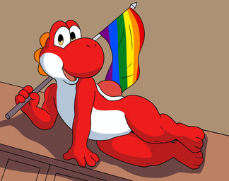 3_toes feet lgbt_pride male nude pride_color_flag solo toes dinonim lgbt_pride_month mario_bros nintendo red_yoshi yoshi hi_res