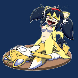 2_tails 4_toes ahegao areola blue_hair blue_tail_tip blush breasts clitoris clothing cowgirl_position dipstick_tail feet from_front_position fur genitals gloves gloves_only hair handwear handwear_only looking_pleasured markings mostly_nude multi_tail navel nipples nude on_bottom on_top penetration pigtails pink_areola pointy_ears prick_ears red_hairband sex tail tail_markings toes tongue tongue_out vaginal vaginal_penetration vulva white_tail_tip yellow_body yellow_fur michata sega sonic_the_fighters sonic_the_hedgehog_(series) honey_the_cat miles_prower canid canine domestic_cat felid feline felis fox mammal 1:1 alpha_channel hi_res signature