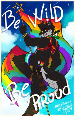 anthro cosmic_background lgbt_pride male nude pride_color_accessory pride_color_flag pride_colors progressive_pride_flag sky solo star starry_background starry_sky tasteful_nudity mrdarknesswolf lgbt_pride_month dantalos canid canine canis demon hybrid mammal wolf hi_res