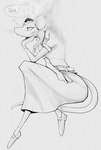 anthro belt burning clothing dress female fire footwear gun handgun pistol ranged_weapon rope rope_around_neck shoes simple_background sitting solo tail teeth thinking thought_bubble thoughtful_expression weapon whiskers gompami mammal murid murine rat rodent digital_media_(artwork) hi_res monochrome