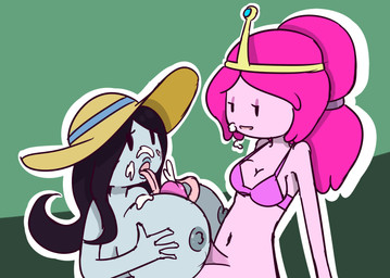 adventure big_breasts bodily_fluids breast_play breasts clothing cum cum_on_face duo erection female genital_fluids genitals gynomorph gynomorph/female hair hat headgear headwear humanoid_genitalia humanoid_penis intersex intersex/female long_tongue nipples not_furry open_mouth penis sex simple_background time titfuck tongue polygonheart adventure_time cartoon_network marceline_abadeer princess_bubblegum humanoid vampire hi_res