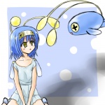 1:1 alternate_species blue_hair chinchou clothing cosplay costume duo female feral generation_2_pokemon hair human humanized low_res mammal moemon nintendo pokemon pokemon_(species) pokemon_costume ranphafranboise yellow_eyes