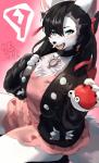 5_fingers alternate_species anthro biped black_hair blush breasts female fingers fur furrification hair holding_object kemono looking_at_viewer open_mouth pokeball solo standard_pokeball white_body white_fur nukochi nintendo pokemon marnie_(pokemon) canid canine mammal 2019 hi_res