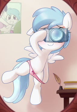blue_hair blue_tail blush camera clothed clothed_feral clothing clothing_pull covered_eyes eyelashes female feral hair heart_symbol holding_camera holding_object panties panties_only panty_pull pink_clothing pink_panties pink_underwear presenting selfie solo tail teats topless underwear underwear_only underwear_pull undressing undressing_self white_wings wings young young_female young_feral pestil friendship_is_magic hasbro my_little_pony mythology cotton_cloudy_(mlp) equid equine mammal mythological_creature mythological_equine pegasus 2020 absurd_res hi_res
