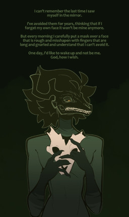 anthro biped bone claws dark_body green_body green_claws green_hair hair holding_mask holding_skull male skull skull_head solo text yellow_eyes conditional_dnp welwraith wicker_(welwraith) deer mammal 2026 digital_drawing_(artwork) digital_media_(artwork) english_text hi_res