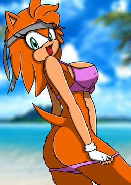 accessory anthro beach bikini blurred_background breasts butt clothing female fingerless_gloves fur gloves green_eyes handwear headband looking_at_viewer looking_back looking_down looking_down_at_viewer multicolored_body multicolored_fur open_mouth open_smile pose presenting presenting_hindquarters rear_view seaside smile smiling_at_viewer solo swimwear two-piece_swimsuit two_tone_body two_tone_fur undressing prezer0 sega sonic_the_hedgehog_(series) alley_the_hedgehog fan_character eulipotyphlan hedgehog mammal hi_res pinup source_request unavailable_at_source