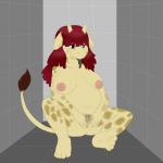 anthro anus barefoot big_breasts biped breasts clitoris feet female fur genitals hair inside long_hair long_tongue looking_at_viewer navel nipples presenting pubes pussy red_hair shower slightly_chubby smile solo tongue tongue_out launny twiggy giraffe giraffid mammal 1:1 hi_res