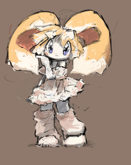 anthro blonde_hair blue_eyes clothing ears_back female gesture hair hand_gesture long_ears pivoted_ears pointing solo standing bronzecatworld humanoid lagomorph leporid mammal rabbit hi_res sketch
