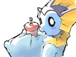 anthro between_breasts beverage big_breasts black_sclera breasts container cup female huge_breasts looking_back nipple_outline open_mouth solo nucr4r nintendo pokemon eeveelution generation_1_pokemon pokemon_(species) vaporeon 4:3 hi_res