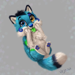 blue_body blue_fur chibi feral fluffy fluffy_tail fur male pawpads paws solo tail tongue tongue_out vestina stormithefolf canid canine fox mammal 1:1 hi_res