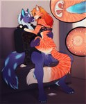 anthro anthro_on_anthro anus aura balls black_clothing black_shirt black_topwear blue_body blue_eyes blue_fur bodily_fluids bra cervical_contact cervix claws close-up clothing cowgirl_position cum cum_drip cum_from_pussy cum_in_pussy cum_in_uterus cum_inside cum_on_balls cum_on_ground cum_on_penis cum_on_tail cumshot curtains curtains_open day dripping ejaculation facial_scar fangs female female_penetrated fingerless_gloves fluffy fluffy_balls fluffy_tail from_front_position fur furniture fuzzy fuzzy_balls genital_fluids genitals gloves grin hair handwear heterochromia impregnation internal kissing knot knotted_penis knotting leaking_cum legwear lick_kiss licking licking_tongue light long_hair male male/female male_penetrating male_penetrating_female office on_bottom on_top orange_body orange_fur ovum ovum_with_heart pawpads paws penetration penis private_session purple_eyes pussy scar sex shirt sitting smile sofa sofa_sex sperm_cell sunlight tail teeth tights toe_claws tongue topwear underwear uterus vaginal vaginal_penetration window yellow_eyes kohev_kass mythology rexxy_(pipinosgr) canid canine domestic_cat felid feline felis mammal mythological_canine mythological_creature werecanid werecanine werecreature werewolf absurd_res hi_res