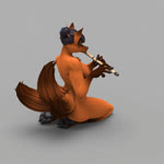 3_tails anthro clothing female flute footwear multi_tail musical_instrument nude sandals shoes solo tail wind_instrument woodwind_instrument bambookat canid canine fox mammal 1:1 3d_(artwork) animated digital_media_(artwork) hi_res huge_filesize no_sound short_playtime turntable_(animation) webm