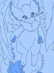 ambiguous_gender anthro blue_eyes feathered_wings feathers fur kemono nude simple_background solo spread_wings tail text wings ehime_mikan mythology dragon feathered_dragon feathered_scalie furred_dragon furred_scalie mythological_creature mythological_scalie scalie 3:4 black_and_blue japanese_text monochrome