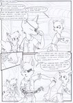 anthro black_and_white bottomwear canid canine clothing comic dasyuromorph dialogue door duncan_(kitfox_crimson) english_text eye_patch eyewear female fox fur group hair hand_on_mouth kangaroo keith_(kitfox-crimson) kitfox-crimson long_hair macropod male mammal marsupial mechanical_arm monochrome multicolored_body multicolored_fur open_mouth pants pockets prosthetic prosthetic_arm prosthetic_limb recently_extinct_species rena_(kitfox_crimson) rumour_(kitfox-krimson) screen shirt shorts sketch speech_bubble stolen_generation surprise surprised_expression synthetic technology text thylacine topwear two_tone_body two_tone_fur