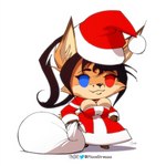 1:1 2022 animated anthro bag barefoot big_breasts black_nose blue_eyes bouncing_breasts bow_(feature) breasts brown_eyebrows brown_hair canid canine cheek_tuft christmas christmas_clothing christmas_headwear cleavage clothed clothing costume countershade_face countershading digital_media_(artwork) dipstick_ears ear_markings elizabeth_fox eyebrows eyelashes facial_tuft feet female fox fur hair hat headgear headwear heterochromia hi_res holidays inner_ear_fluff loop mammal multicolored_ears multicolored_hair orange_body orange_fur orange_tail padoru red_eyes santa_costume santa_hat shadow short_playtime signature simple_background smile snaggle_tooth solo tail tan_body tan_countershading tuft viejillox white_background white_hair