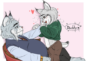 anthro clothing dialogue duo fur furniture grey_body grey_fur heart_symbol male male/male tongue yellow_eyes kinomorik disney zootopia milton_lynxley pawbert_lynxley canada_lynx felid feline lynx mammal hi_res father_(lore) father_and_child_(lore) father_and_son_(lore) incest_(lore) parent_(lore) parent_and_child_(lore) parent_and_son_(lore) son_(lore)