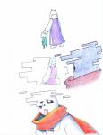 aftertale ambiguous_gender animated_skeleton barefoot being_watched blood bodily_fluids bone boss_monster_(undertale) bottomwear bovid caprine clothing coat comic feet female frisk_(undertale) geno_sans_(aftertale) horn human looking_at_another loverofpiggies male mammal not_furry plant scarf shorts simple_background skeleton topwear toriel undead undertale undertale_(series) white_background