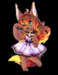 2018 ahoge alpha_channel anthro bell canid canine canis caradhina clothed clothing collar digital_media_(artwork) dress embers female fire fox fur hair hybrid looking_at_viewer mammal no_pupils open_mouth pawpads simple_background smile solo standing todesmarsch wolf
