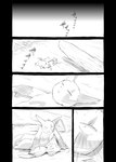 anthro beach claws comic duo fluffy fluffy_tail generation_3_pokemon greyscale hi_res jirachi legendary_pokemon looking_at_another lying monochrome nintendo on_back paws pokemon pokemon_(species) pokemon_mystery_dungeon rock seaside spike_chunsoft tail unconscious waking_up yamatokuroko965 zangoose