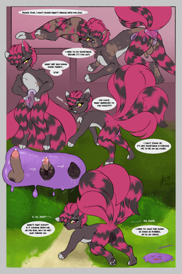 animal_genitalia animal_vulva blush bodily_fluids canine_genitalia canine_vulva clothing dialogue erection female feral forced forced_transformation fur gender_transformation genitals hair loss_of_speech mtf_transformation multi_tail not_furry nude open_mouth orgasm penis pokemon_speak pokemon_transformation simple_background simultaneous_orgasms slime smile solo species_transformation tail text transformation transformation_sequence vulva dawnyr mythology nintendo pokemon canid canine ditto_(pokemon) generation_1_pokemon generation_7_pokemon mammal mythological_creature pokemon_(species) vulpix 2:3 absurd_res comic digital_media_(artwork) english_text hi_res