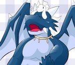 blue_body blue_skin duo frill_(anatomy) horn jewelry male membrane_(anatomy) membranous_frill necklace white_body white_skin jimines mugen mythology erimaki ryugen_(character) agamid dragon frilled_lizard lizard mythological_creature mythological_scalie reptile scalie