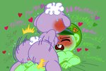 anthro big_butt bodily_fluids butt cowgirl_position duo female from_front_position fur green_body green_fur heart_symbol male male/female motion_lines on_bottom on_top purple_body purple_fur sex simple_background sweat text lillivilla25 happy_tree_friends flippy_(htf) lammy_(htf) bear bovid caprine domestic_sheep mammal sheep ursine colored portrait three-quarter_portrait