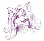 anthro female hair ring solo tongue moonlynxx canid canine canis mammal wolf hi_res portrait sketch