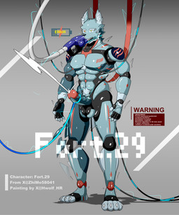 anthro machine male solo hwolfhr fort_29 android canid canine canis mammal robot wolf 5:6 hi_res